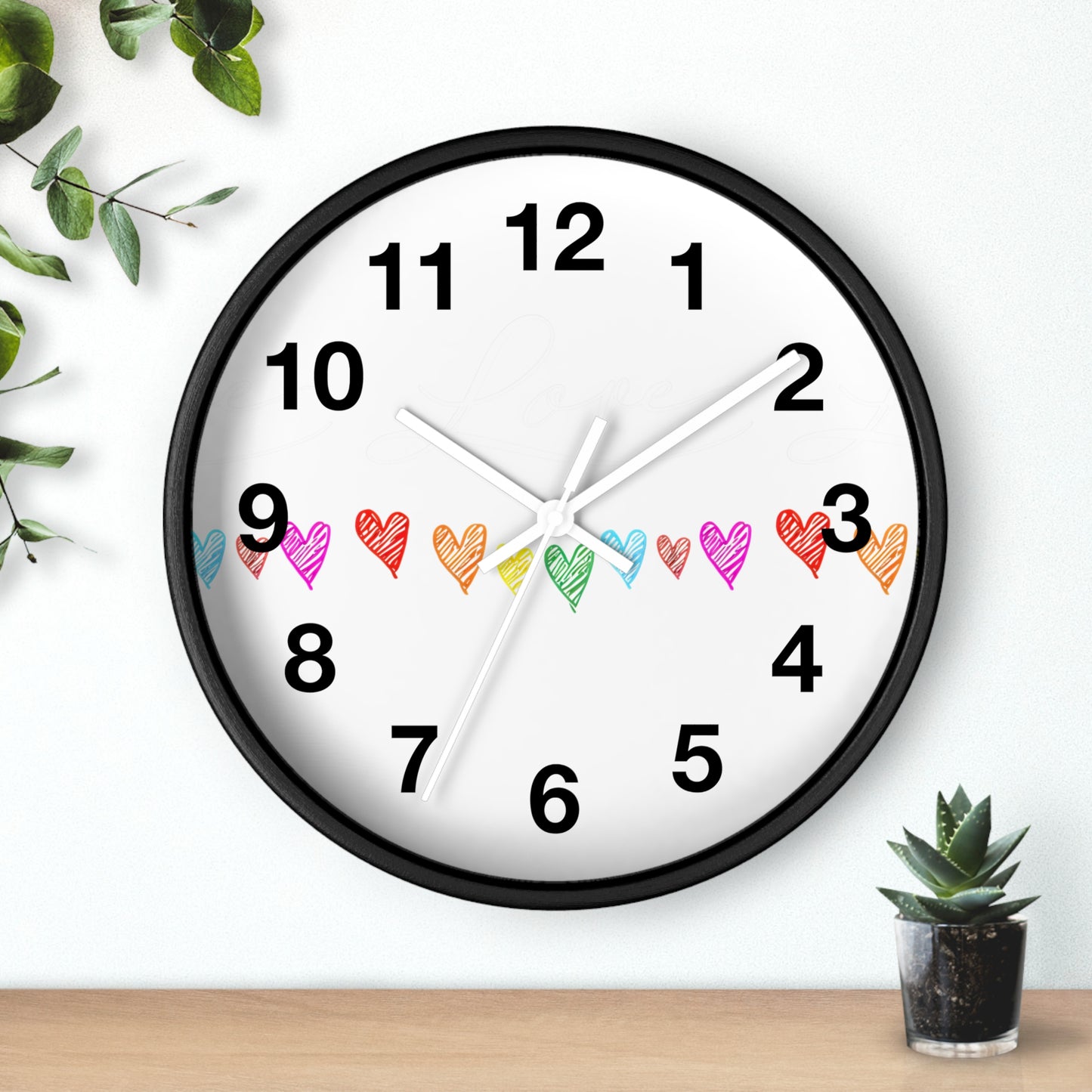Rainbow Hand-Drawn Hearts Wall Clock | Colorful Heart Line Clock