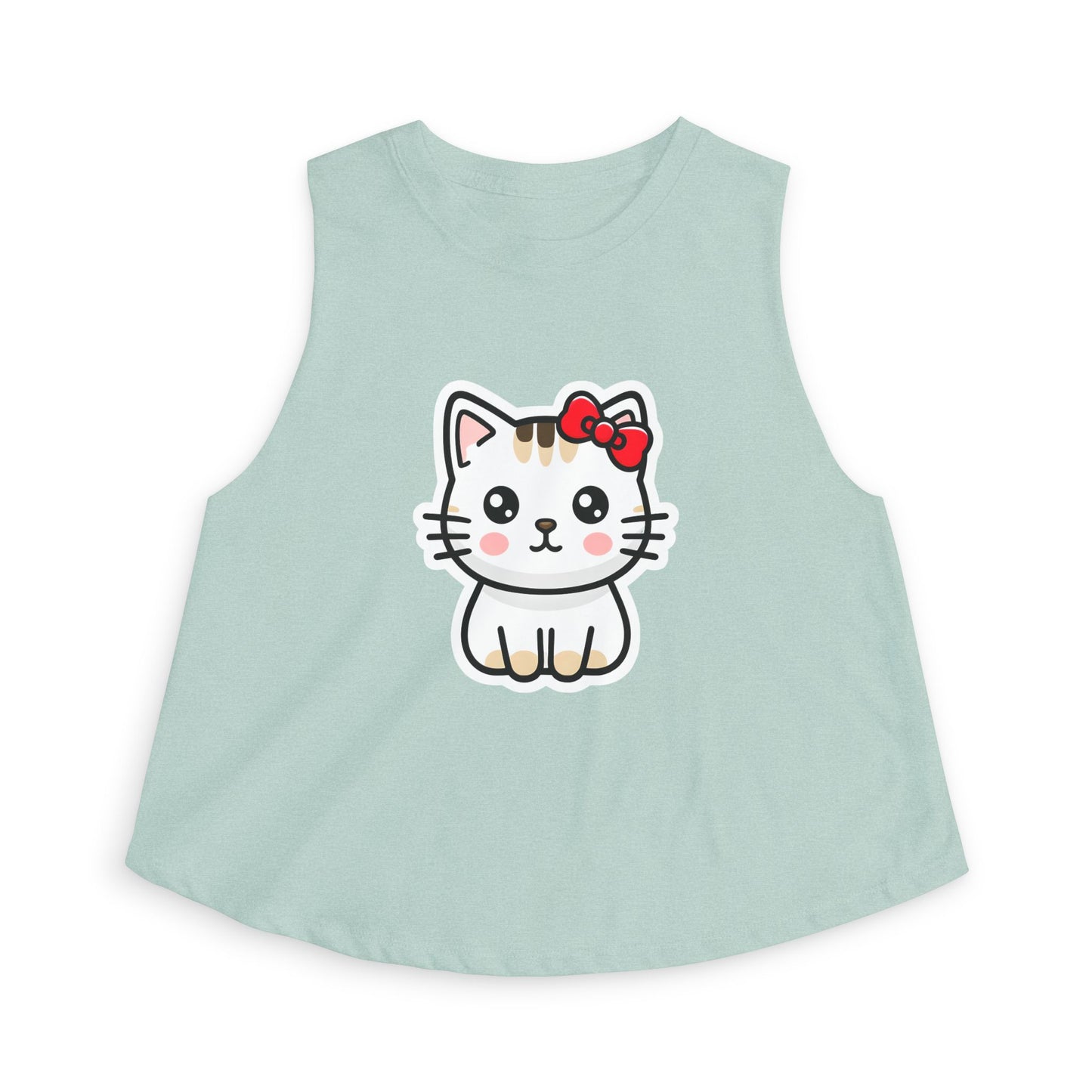 Kawaii Kitty Bow Crop Top — Cute Cat Graphic Women's Tank