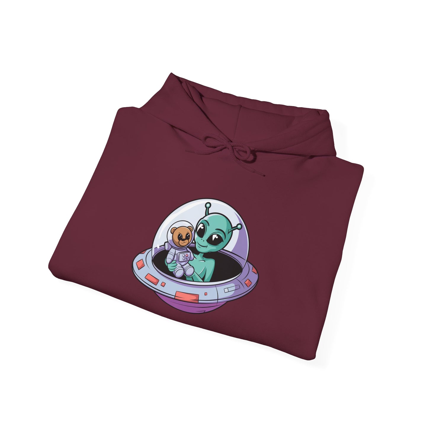 Cute Alien and Kid Hoodie, Unisex Heavy Blend Sweatshirt, UFO Lover Gift, Halloween Costume, Space-Themed Outfit, Birthday Present