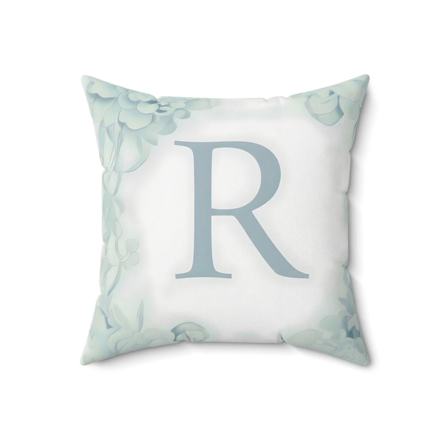 Monogram R Floral Throw Pillow - Pastel Green Decorative Accent