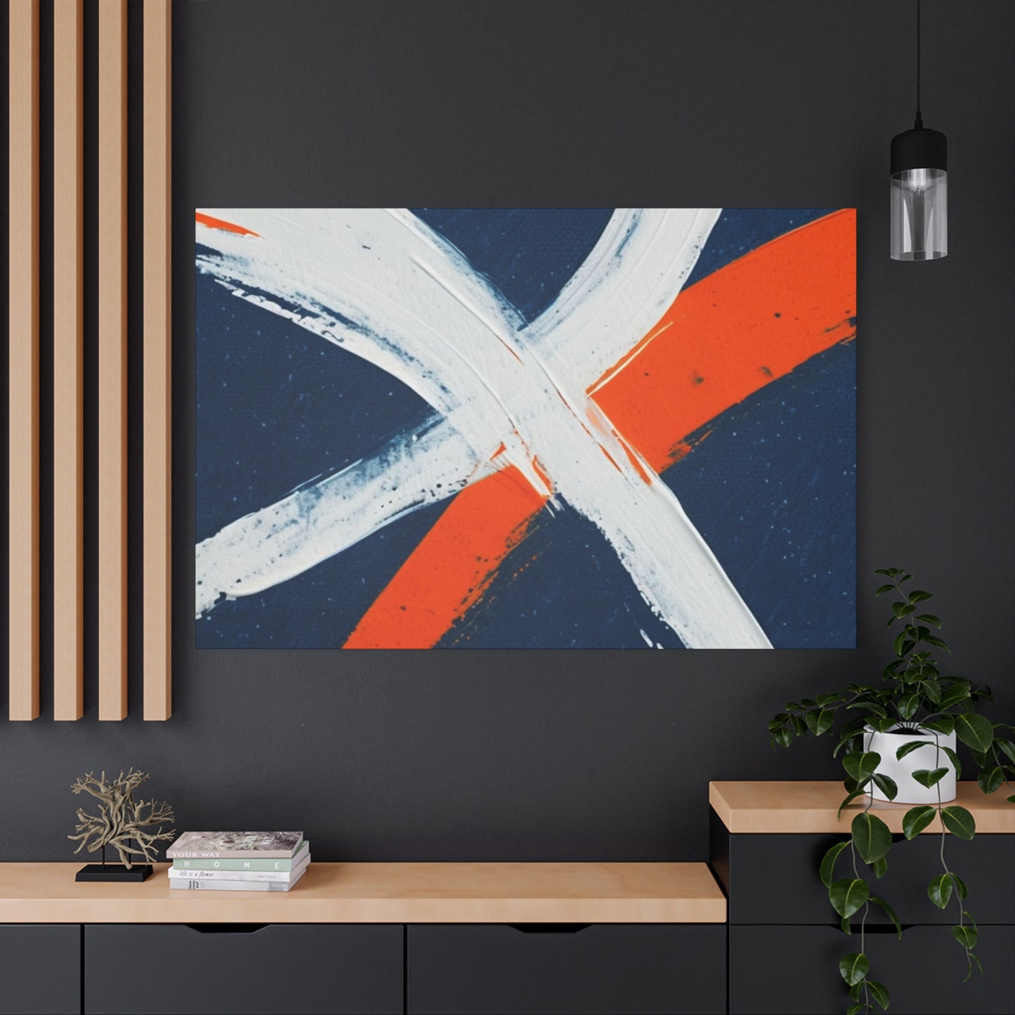 Abstract Navy & Orange Brushstroke Canvas