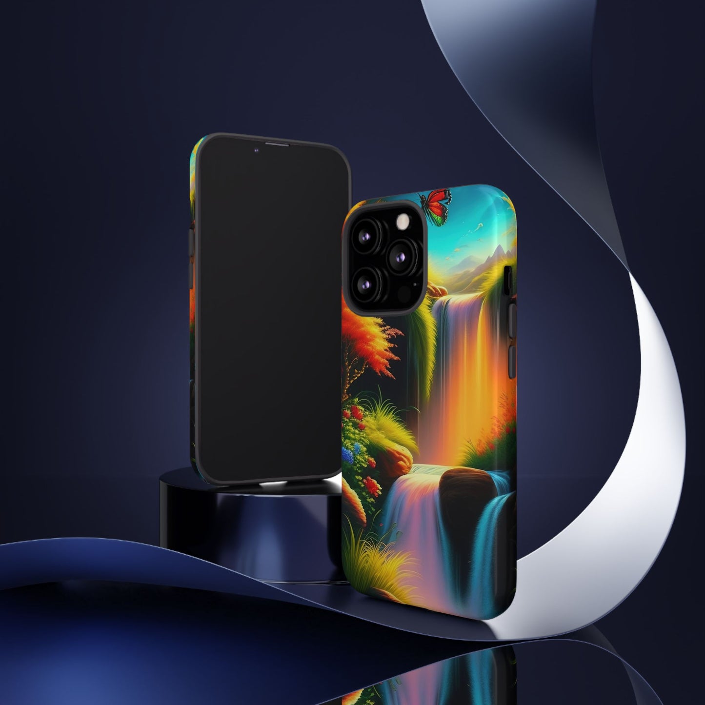 Phone Case - Vibrant Waterfall Landscape with Butterfly | Colorful Nature Protective Case