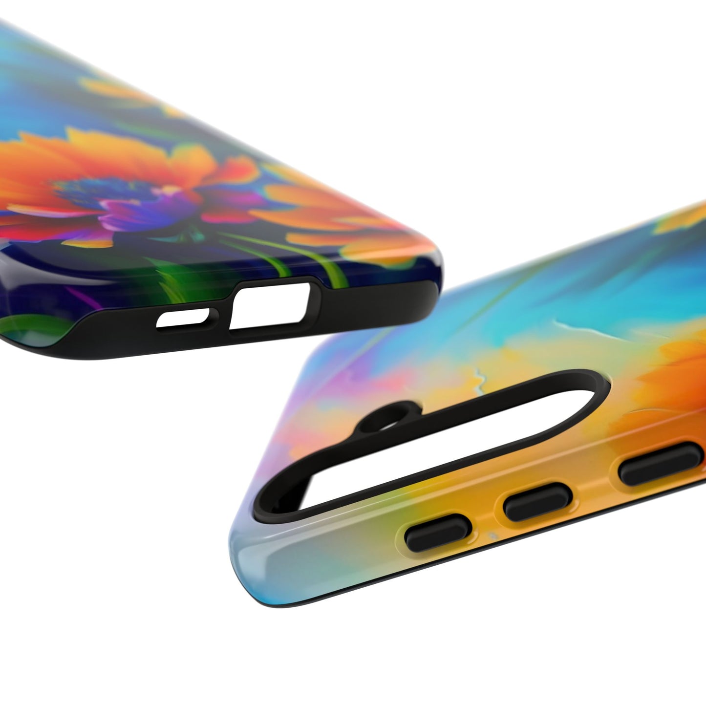 Floral Burst Tough Phone Case — Vibrant Watercolor Flowers Protective Cover