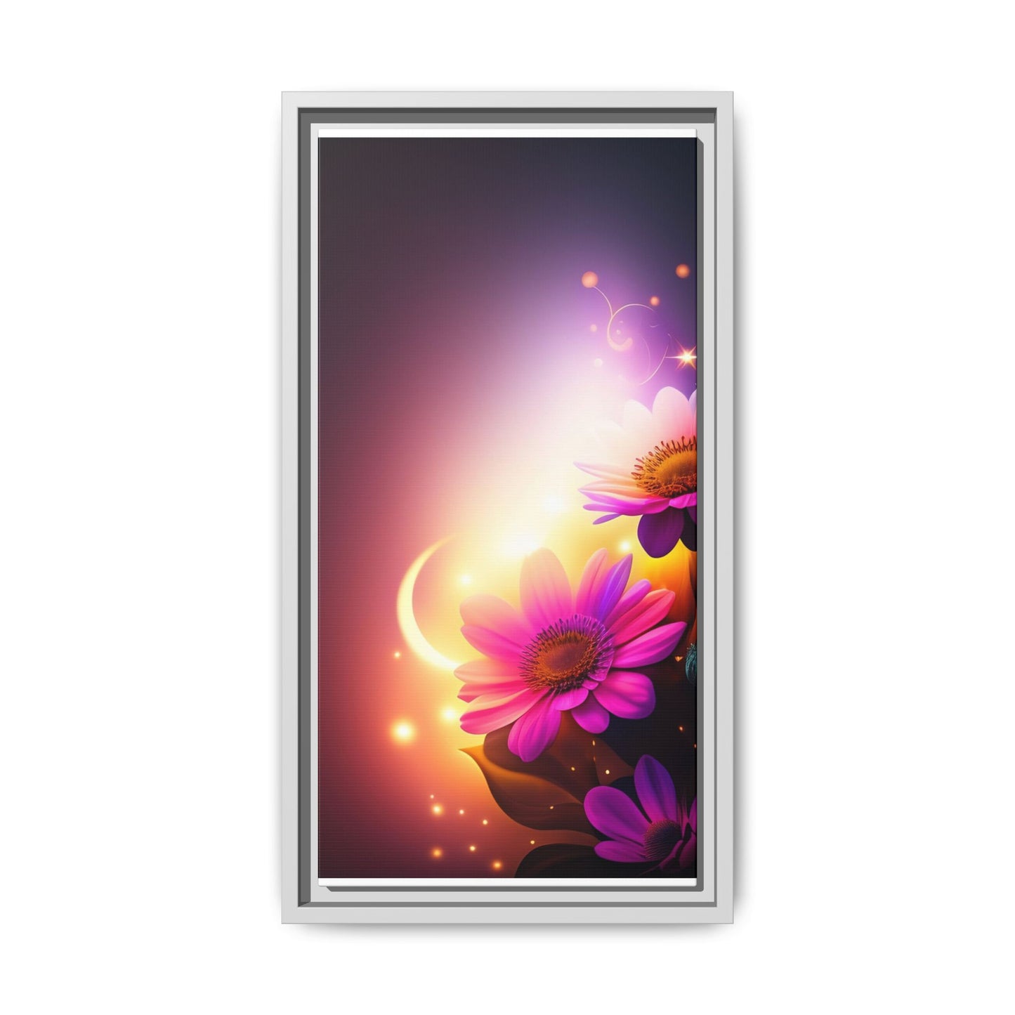 Framed Floral Canvas Art — Pink Daisies Sunset Wall Print