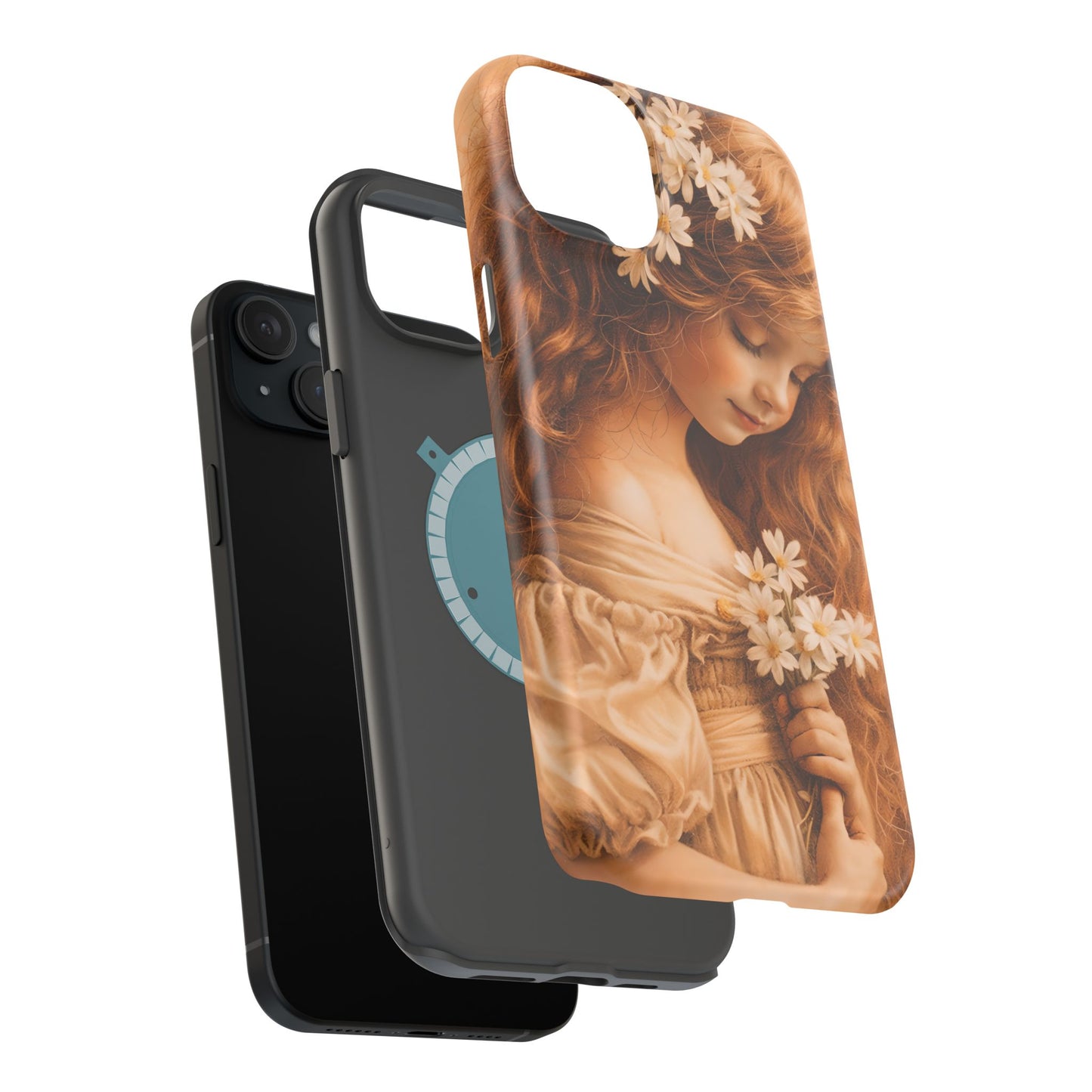Vintage Floral Girl Magnetic Impact Phone Case — Protective iPhone Cover with Sepia Art