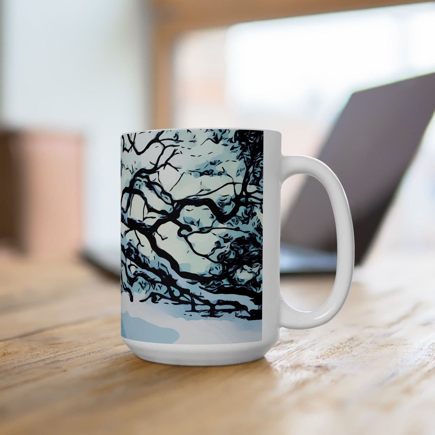 Winter Oak Tree Ceramic Mug — Scenic Snowy Tree Coffee Cup (11oz, 15oz)