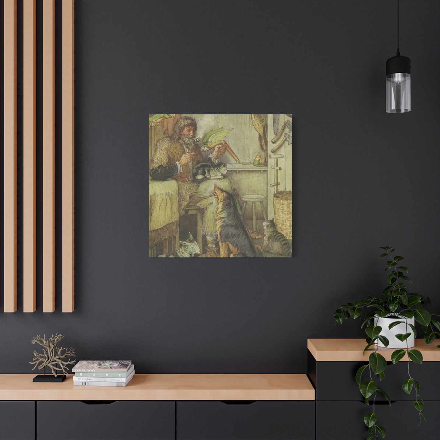 Vintage Cottage Animal Illustration Matte Canvas Print