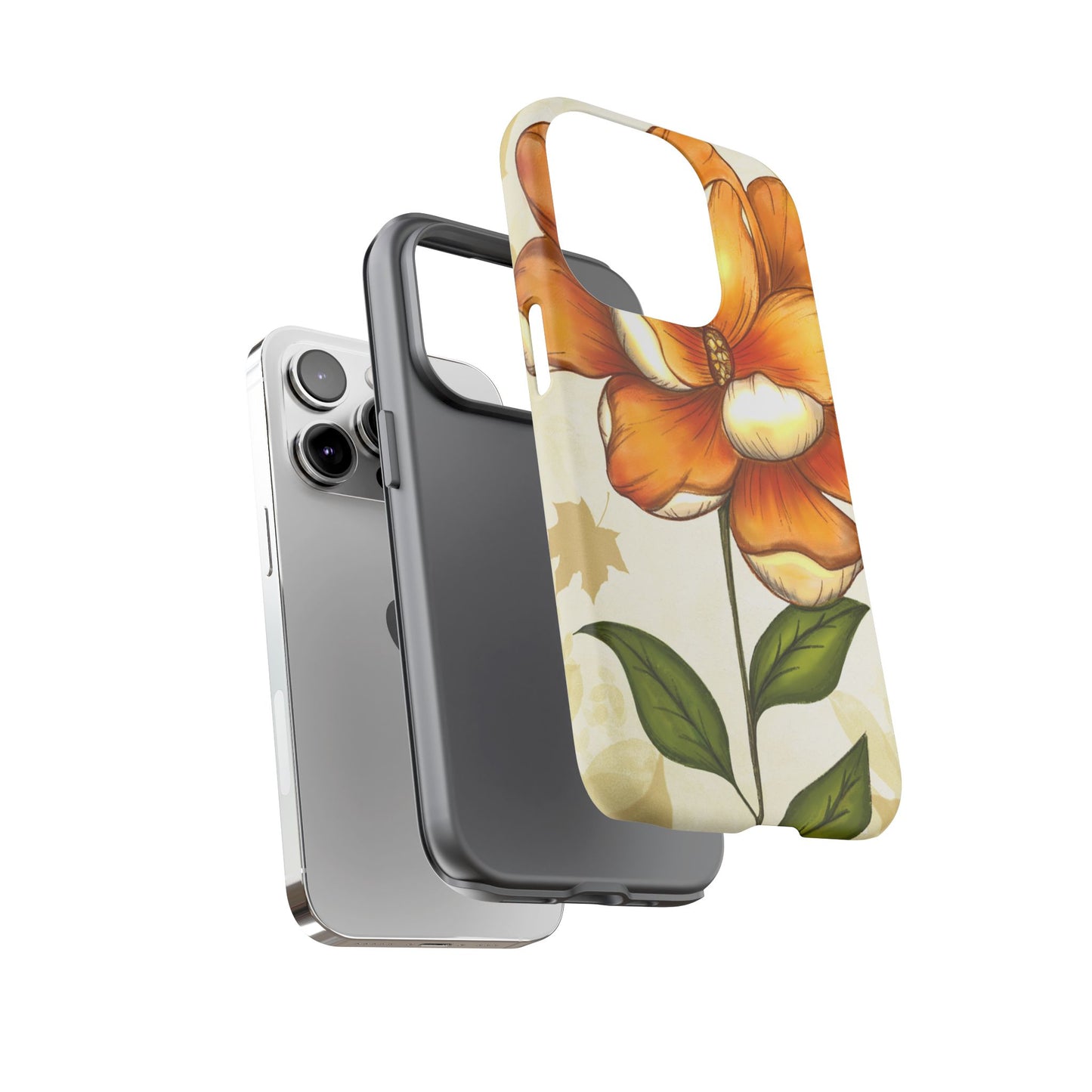 Floral Phone Case with Orange Flower Design, Tough Phone Cover, Floral Gift, Stylish Tech Accessory, Nature Lovers, Spring Vibes
