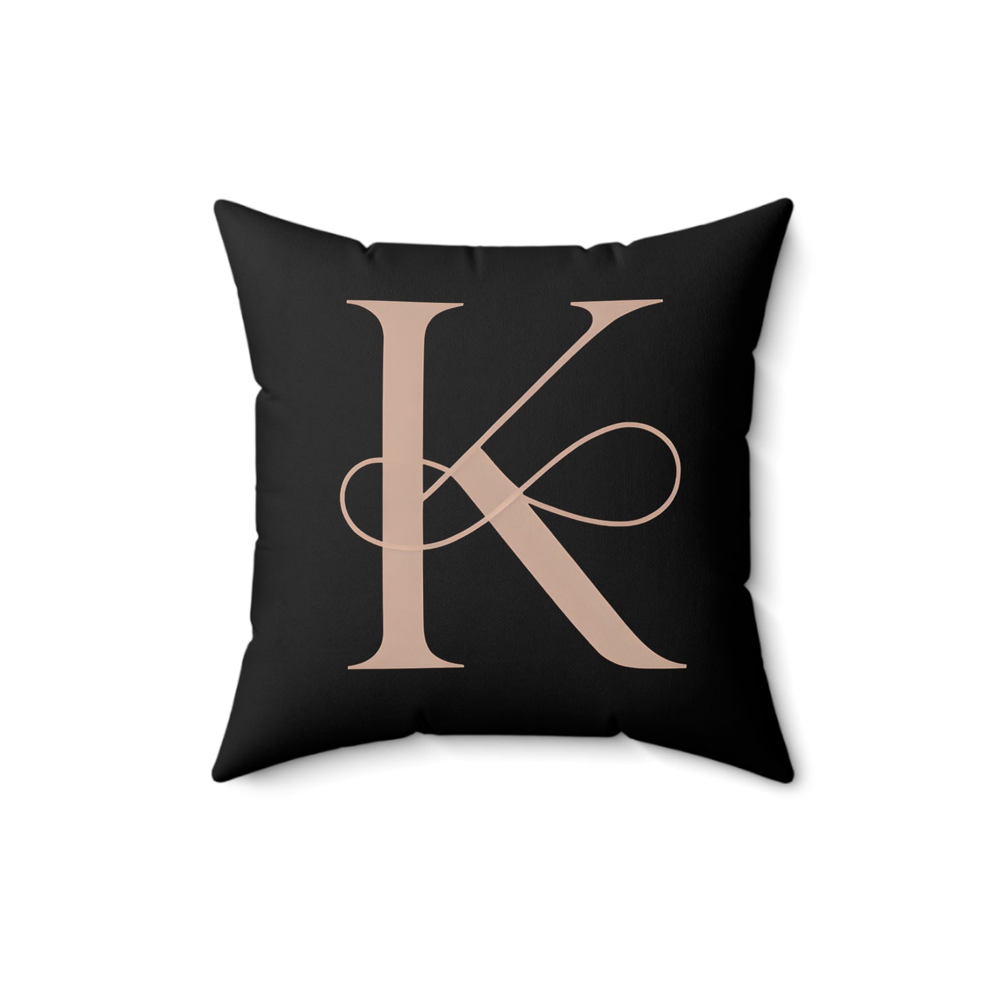 Monogram K Decorative Pillow — Elegant Rose Gold Letter on Black Accent Cushion