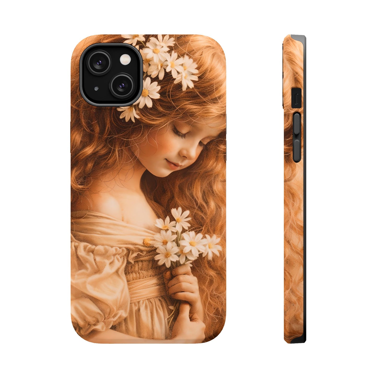 Vintage Floral Girl Magnetic Impact Phone Case — Protective iPhone Cover with Sepia Art