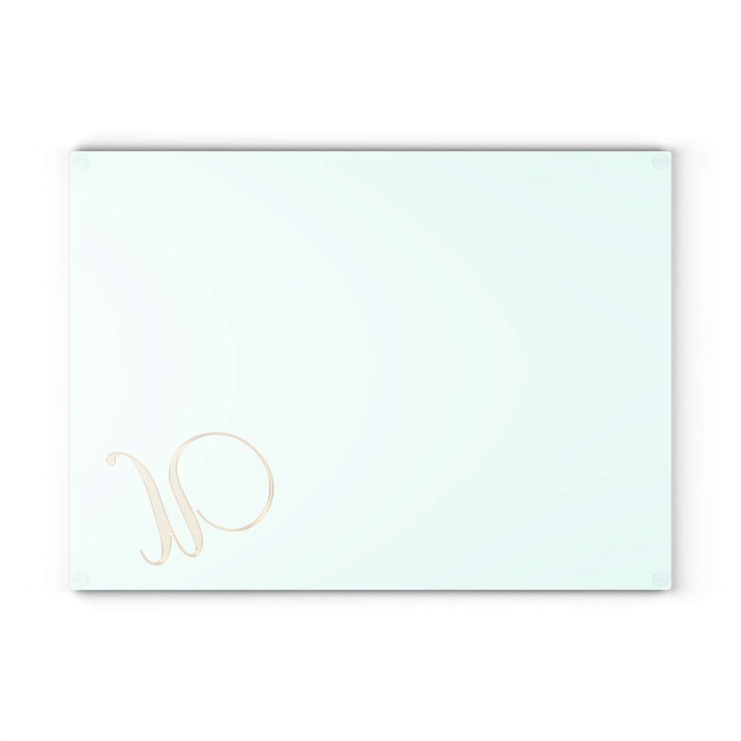 Monogram Glass Cutting Board – Mint Aqua with Gold Script Letter U
