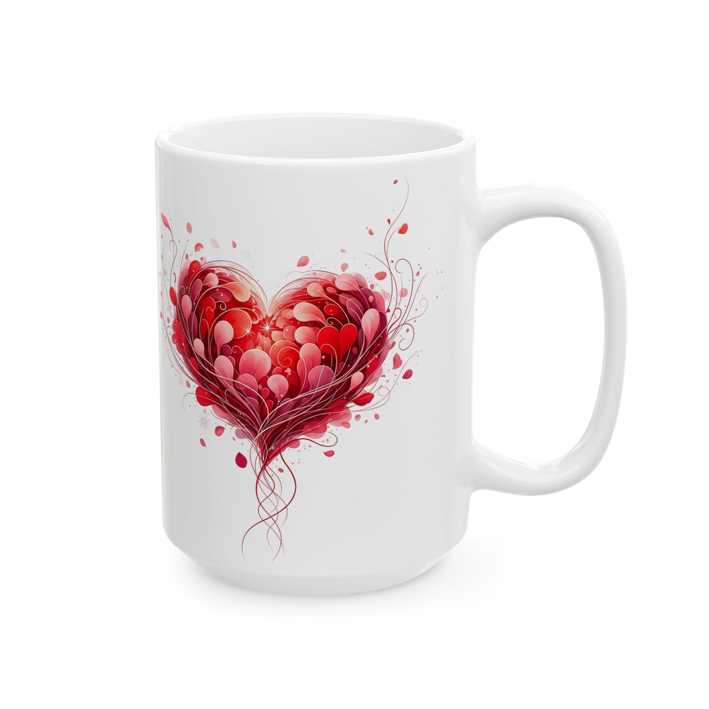Heart Blossom Ceramic Mug — Red Floral Heart Coffee Cup (11oz, 15oz)