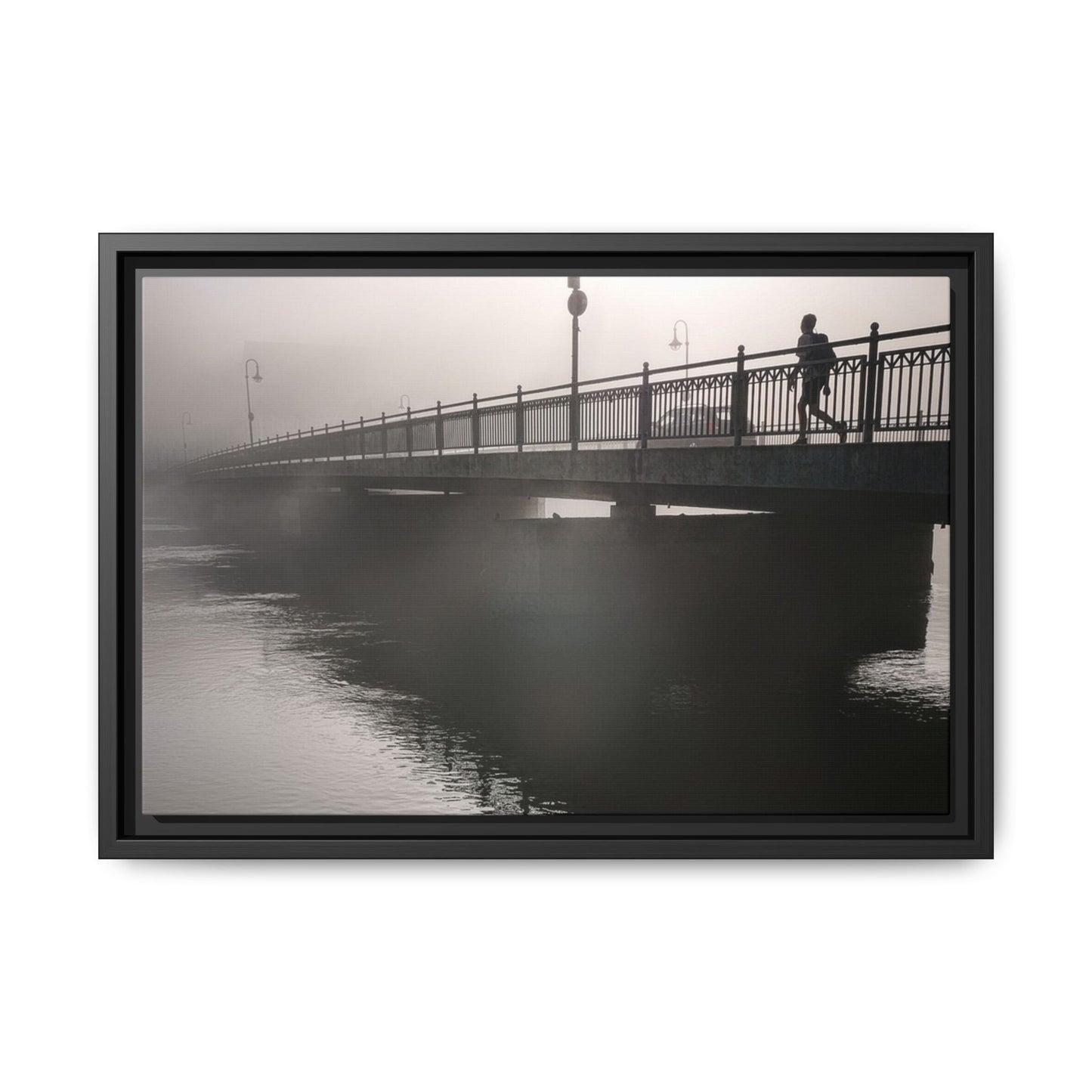 Framed Matte Canvas - Foggy Bridge Black & White Photography