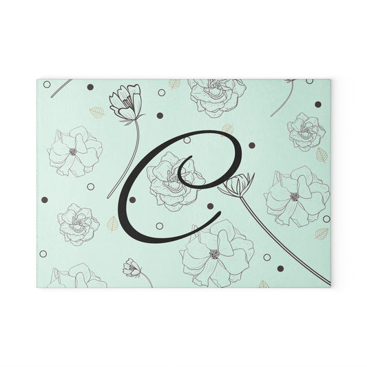 Personalized Floral Glass Cutting Board Letter C
