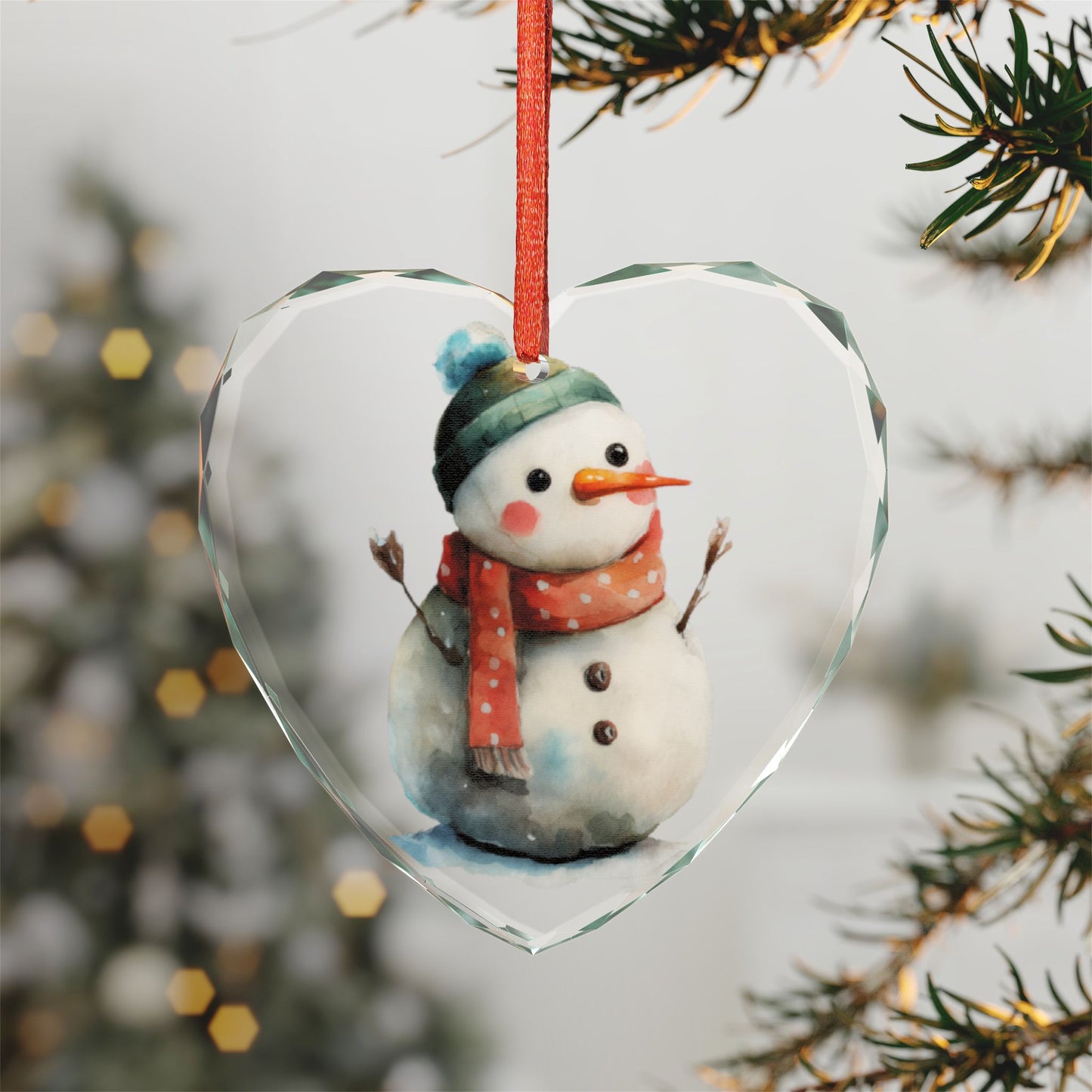 Crystal Heart Ornament — Cute Snowman Holiday Decoration