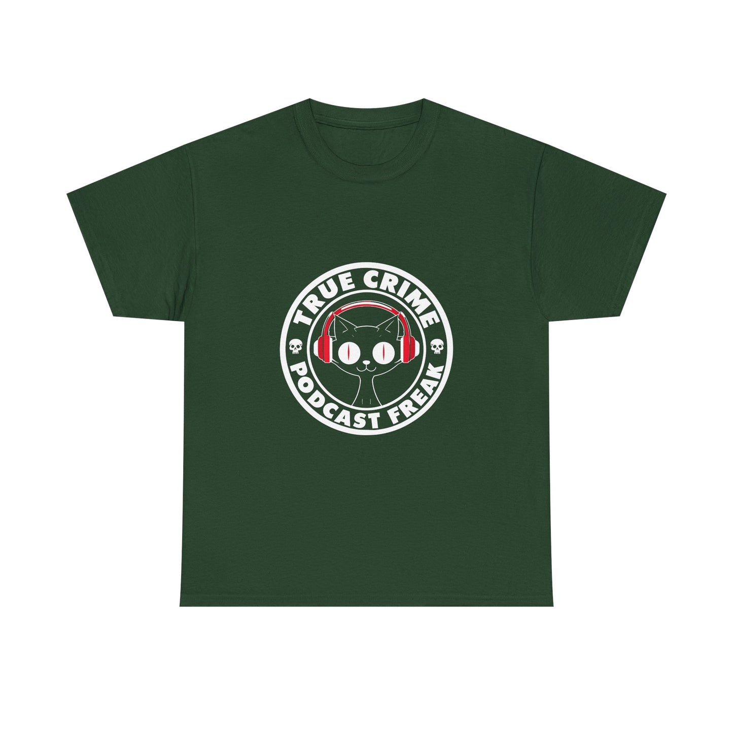True Crime Podcast Tee — Cat with Headphones Logo