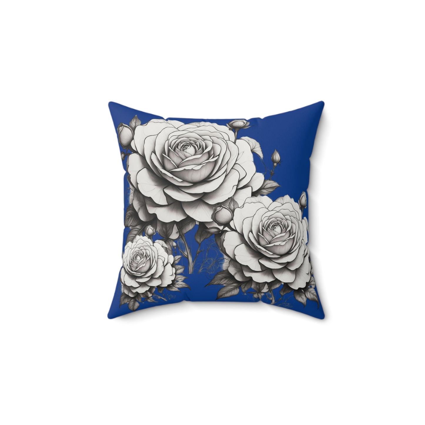 Elegant Floral Rose Pillow Home Decor Cushion, Gift for Her, Blue and White Style, Cozy Living Room Accent