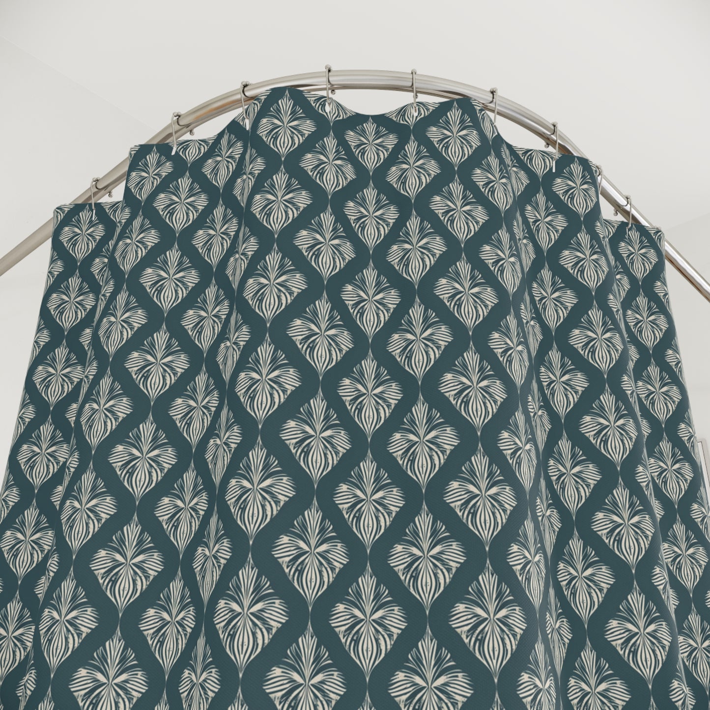 Shower Curtain — Teal Geometric Tile Pattern Bath Curtain