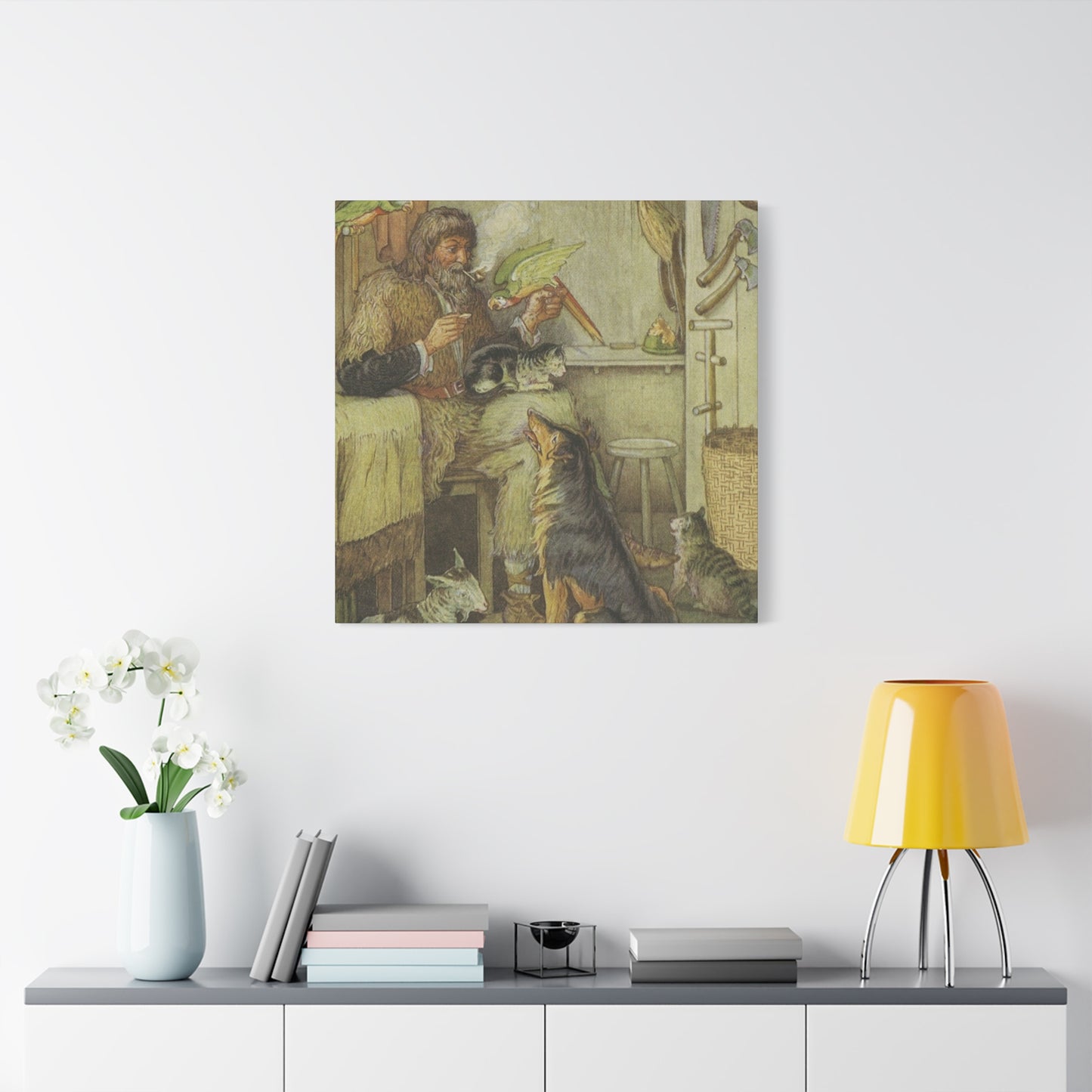 Vintage Cottage Animal Illustration Matte Canvas Print