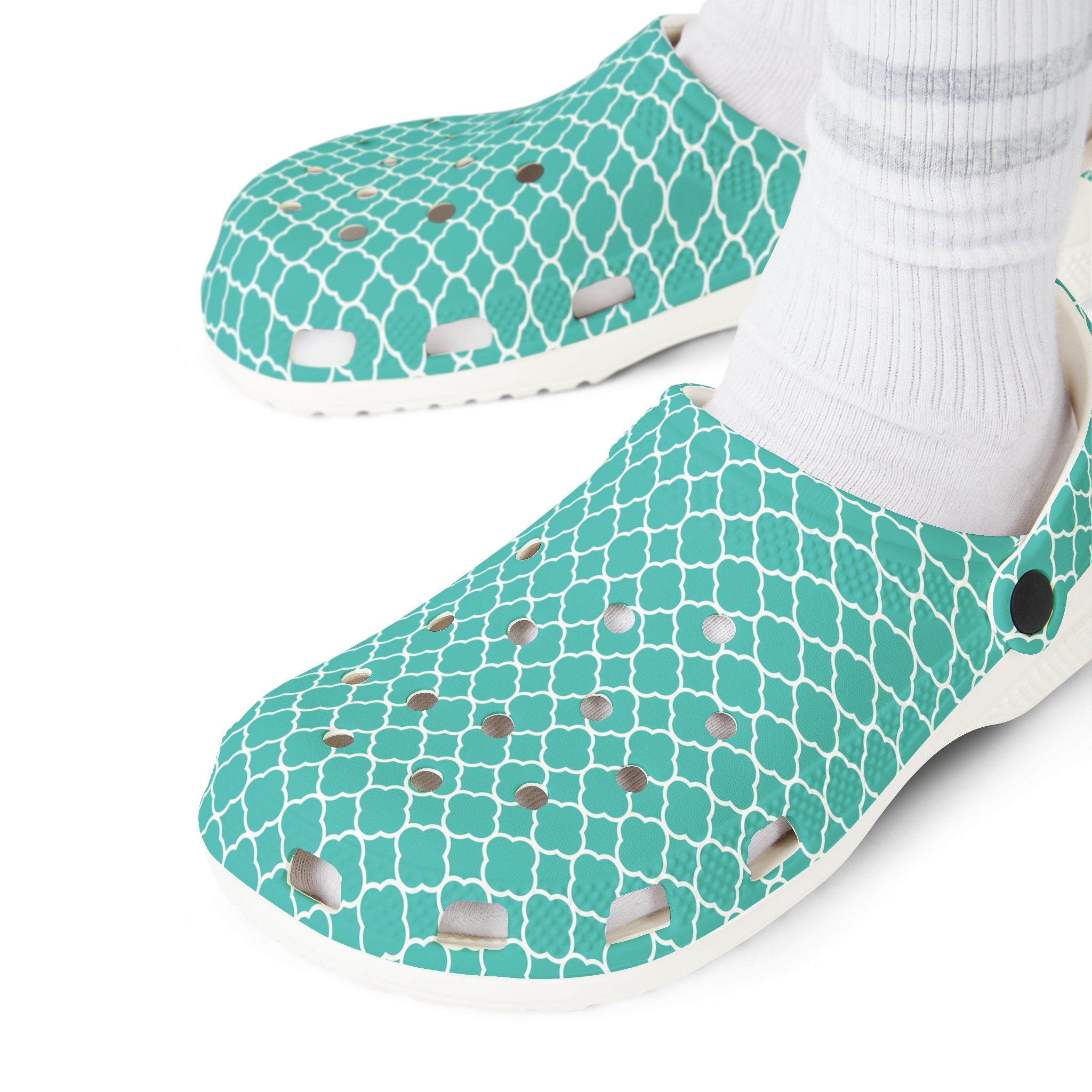 Aqua Tile Pattern EVA Clogs — Lightweight Casual Slip-On Shoes
