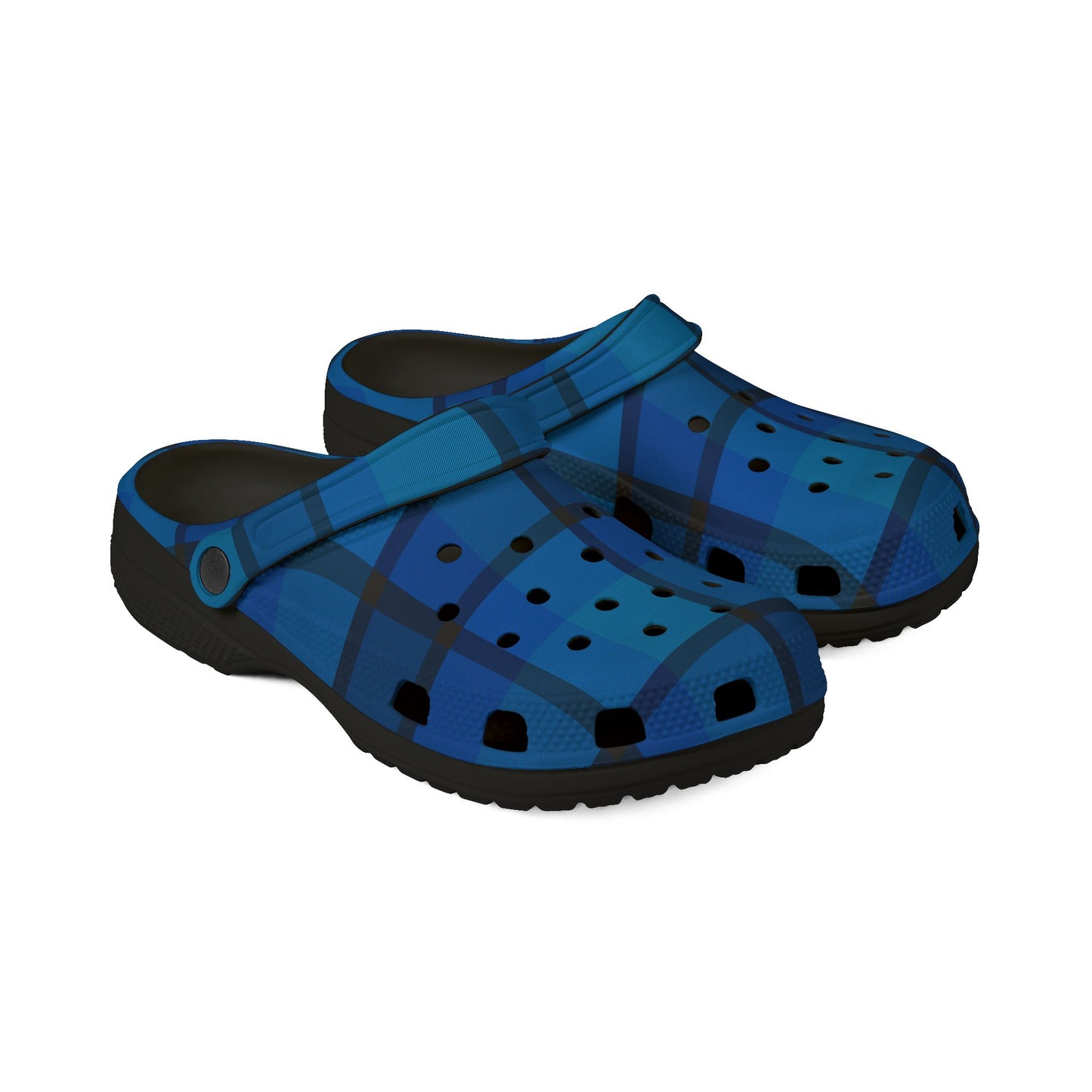 Blue Plaid EVA Foam Clogs — Lightweight Waterproof Garden Shoes