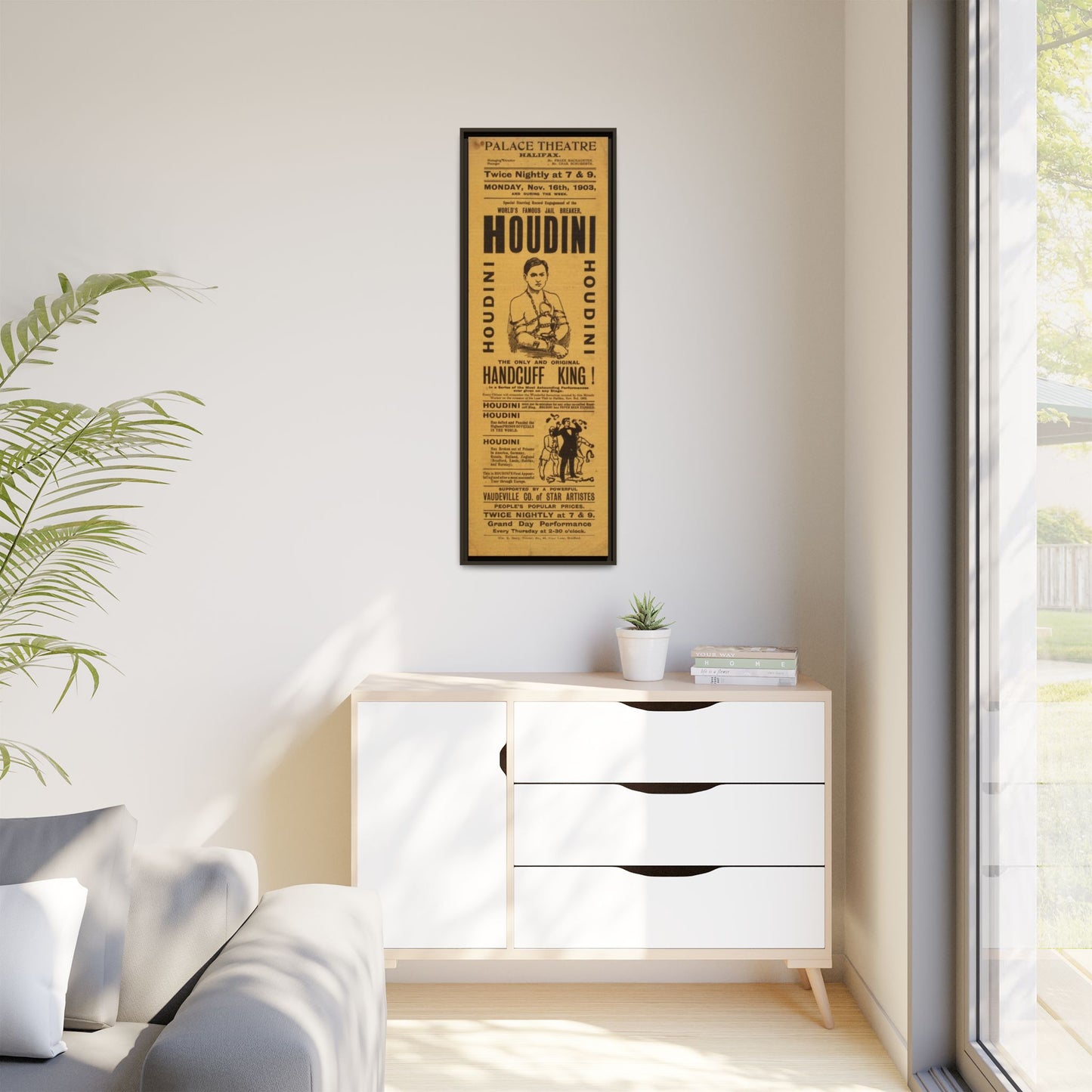 Houdini Vintage Poster Matte Canvas Print (Framed)