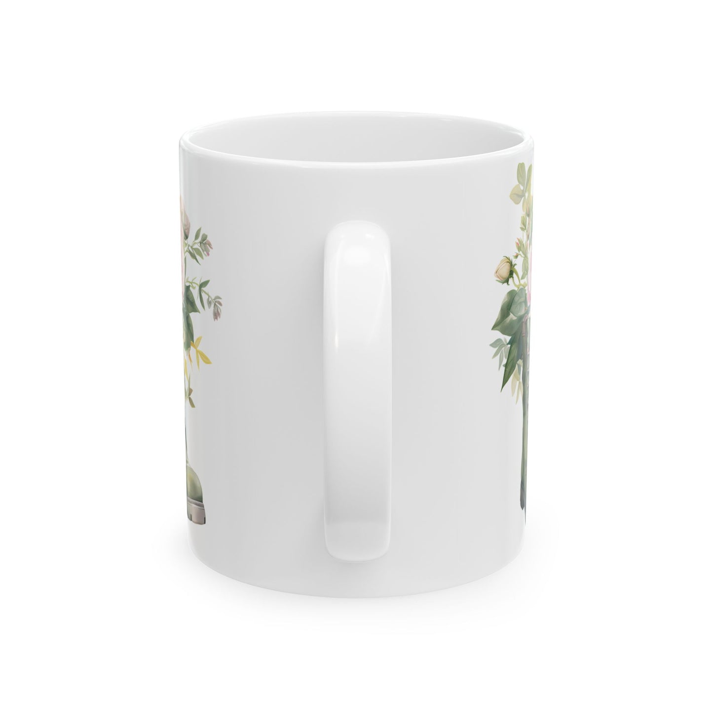 Floral Combat Boot Mug — Military Green Boot with Pink Roses Ceramic Coffee Cup (11oz & 15oz)
