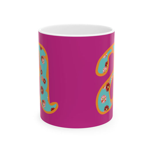 Floral Lettered Ceramic Mug - Vibrant Coffee Cup, Gift for Her, Kitchen Decor, Personalized Drinkware, Fun Floral Mug