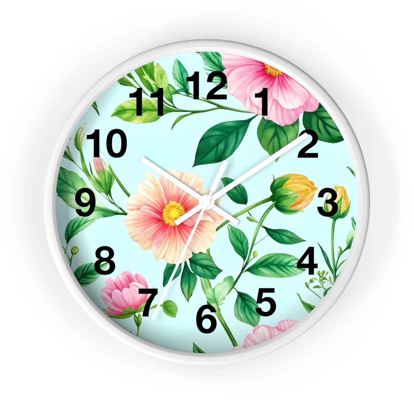 Floral Cottage Wall Clock — Pastel Pink & Green Garden Design