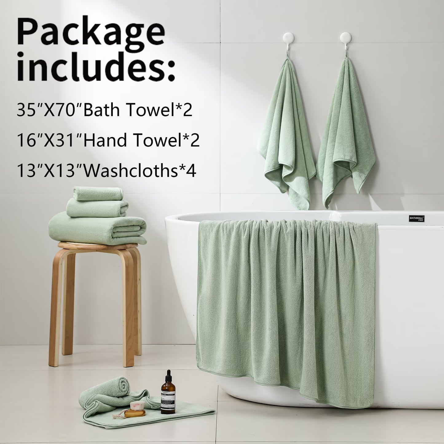 Jessy Home 8 Piece Home Collection Ultra Soft Cozy Towels 700 GSM Light Green Plush Towel Set