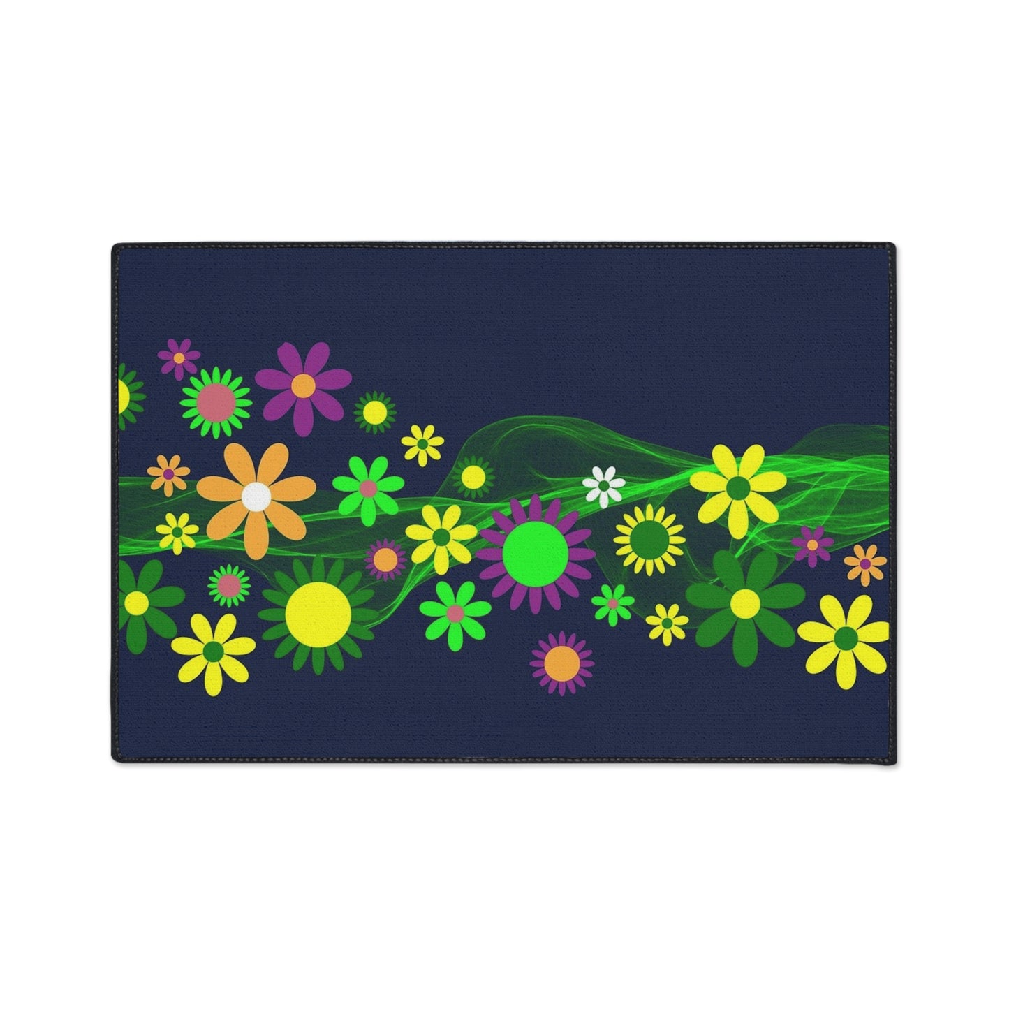 Floral Neon Wave Floor Mat — Heavy-Duty Non-Slip Entry Rug