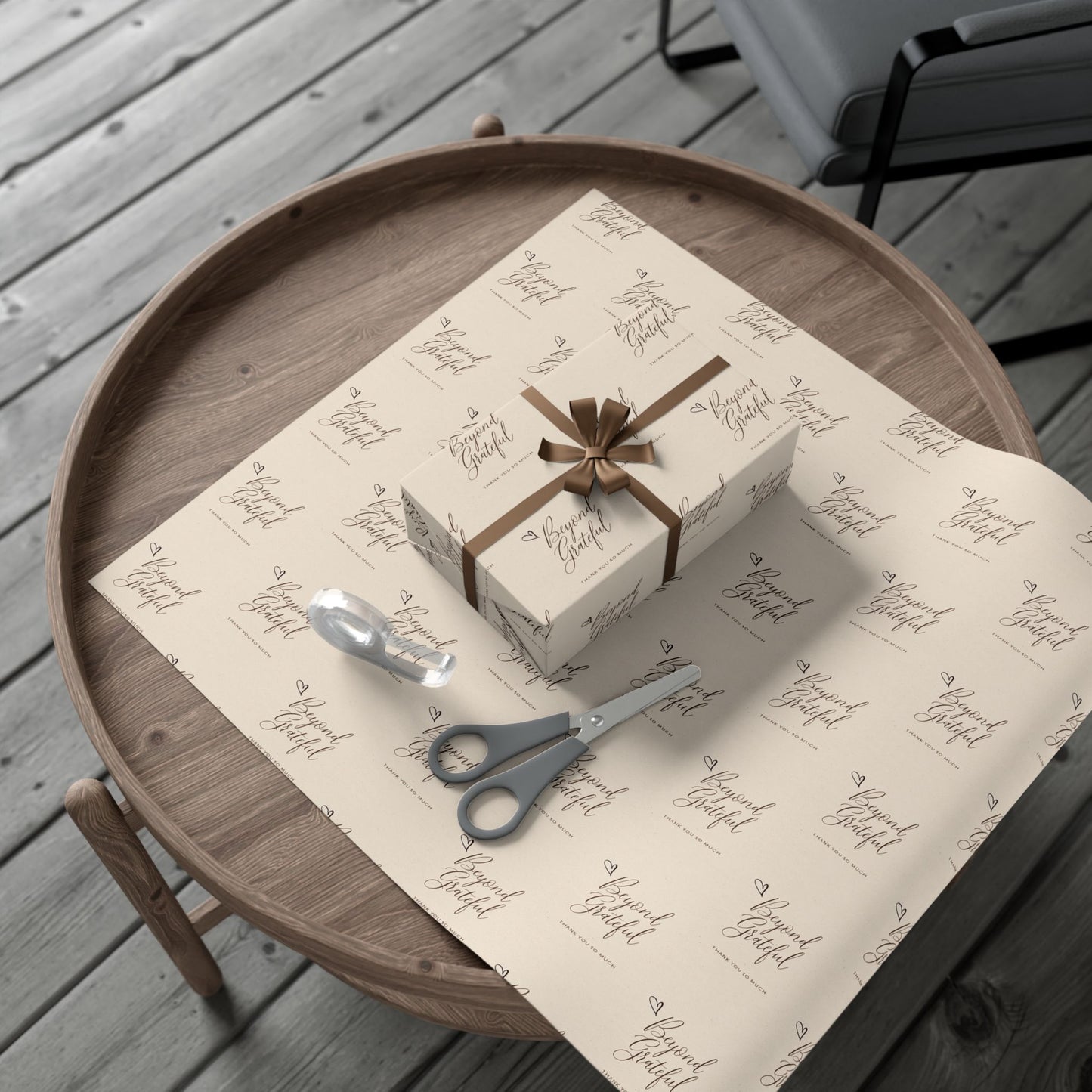 Gift Wrap Paper - “Beyond Grateful” Script Pattern | Neutral Thank You Wrapping Sheets