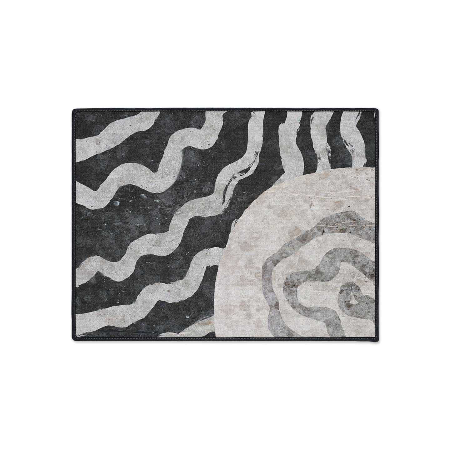 Abstract Black & Gray Heavy Duty Floor Mat — Modern Wave Rug for Entryway, Kitchen, or Office