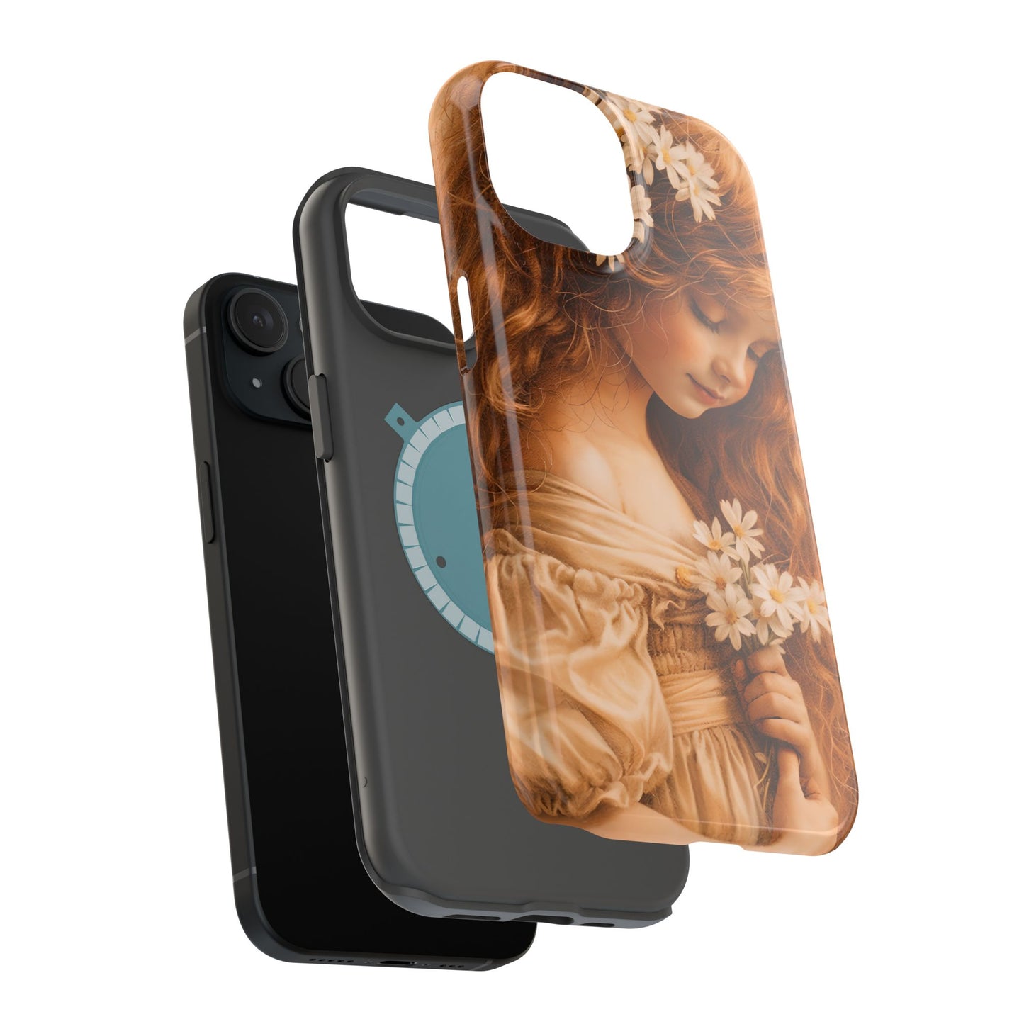 Vintage Floral Girl Magnetic Impact Phone Case — Protective iPhone Cover with Sepia Art