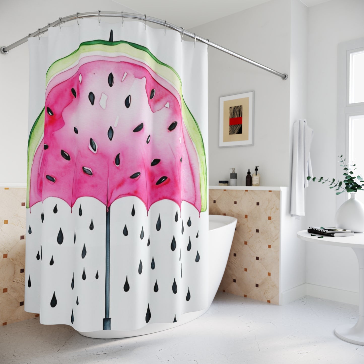 Watermelon Slice Shower Curtain — Bright Summer Fruit Bath Decor
