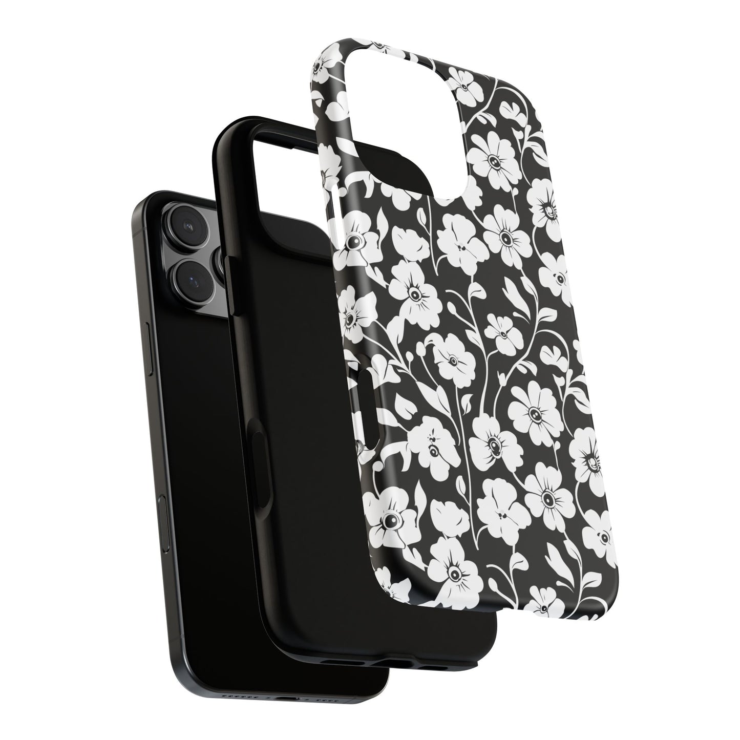 Floral Noir Tough Phone Case — Black & White Flower Protective Cover