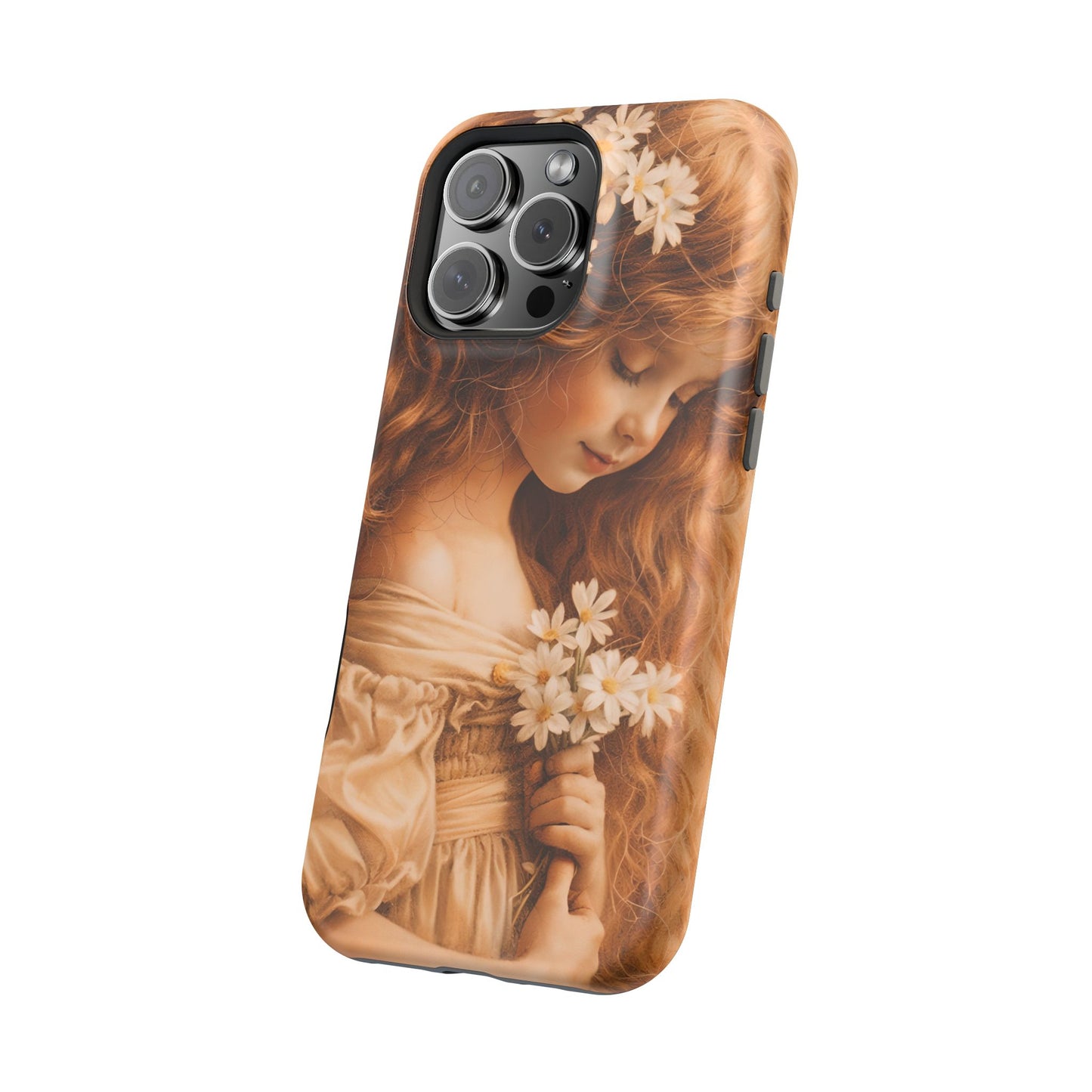 Vintage Floral Girl Magnetic Impact Phone Case — Protective iPhone Cover with Sepia Art