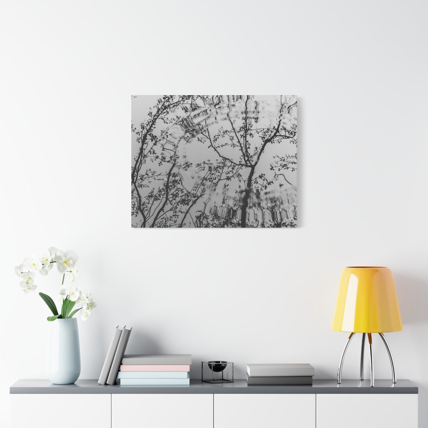 Canvas Wall Art — Monochrome Blurred Ferris Wheel with Tree Silhouettes