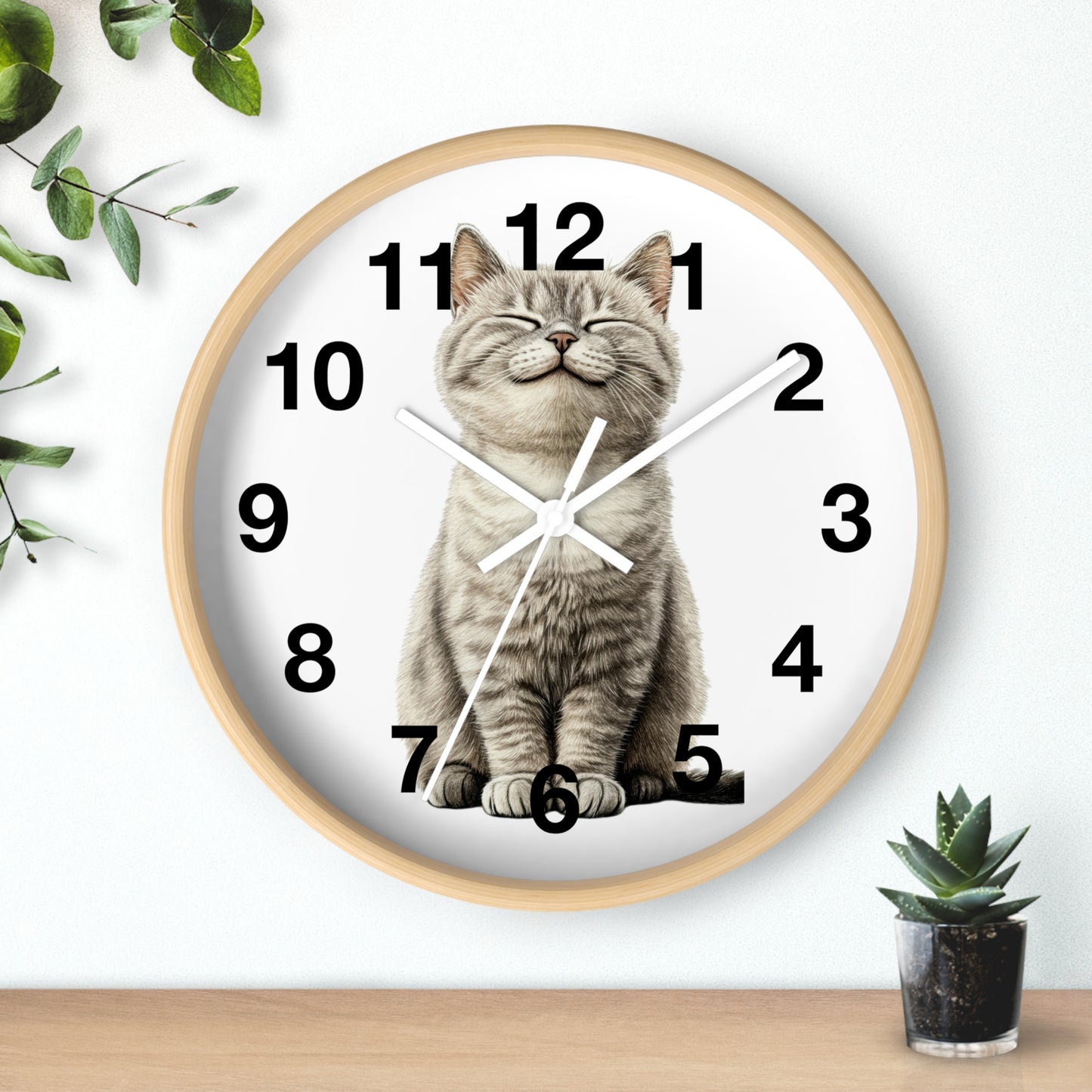 Smiling Tabby Cat Wall Clock — Cute Kitten Home Decor Clock