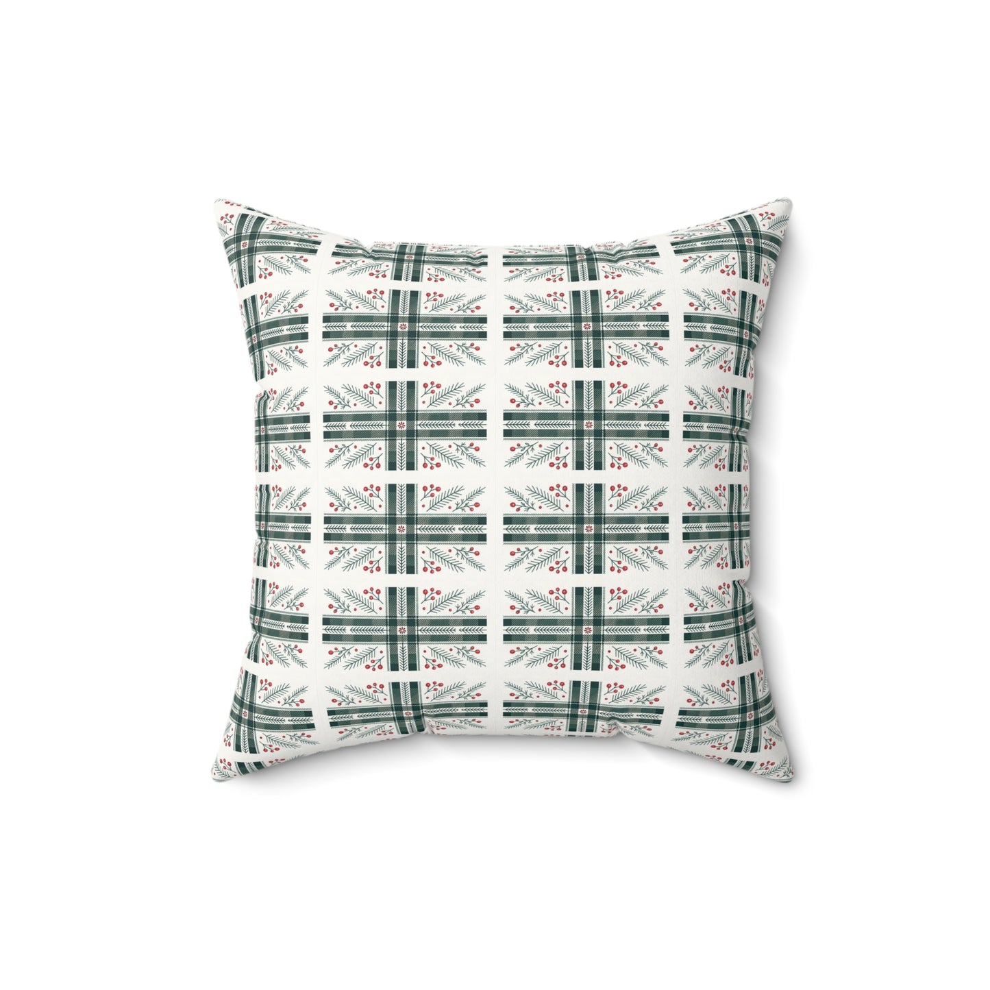 Holiday Plaid Pine & Berry Decorative Pillow