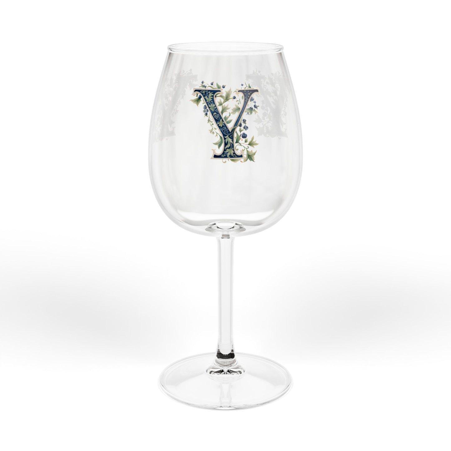Monogrammed Floral 'Y' Wine Glass - 12 oz Decorative Stemware
