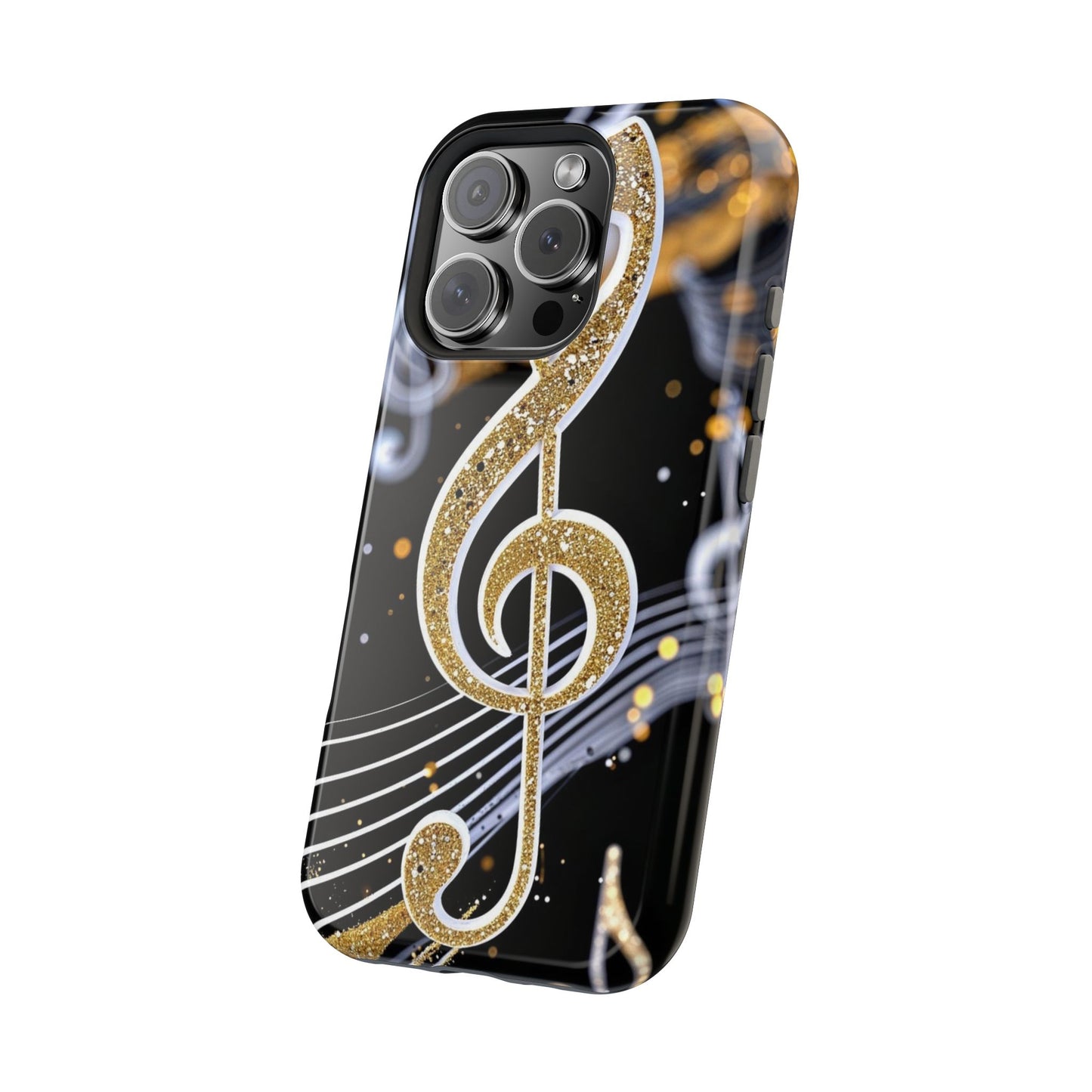 Music Notes Magnetic Impact-Resistant Phone Case — Gold Treble Clef Design