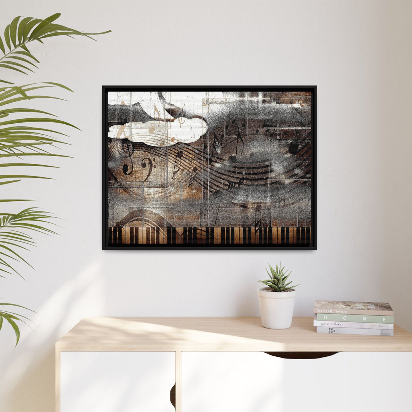 Framed Music Notes Canvas Print — Abstract Vintage Piano & Sheet Music Wall Art