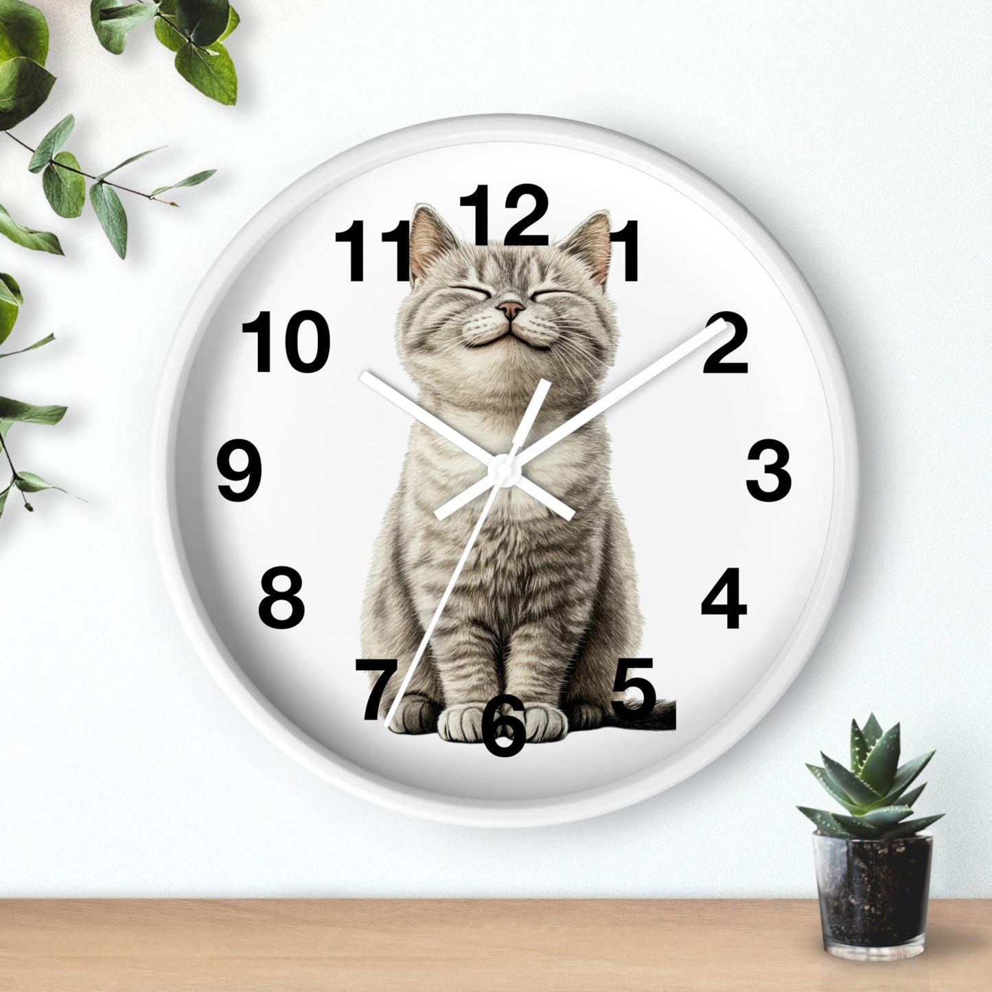 Smiling Tabby Cat Wall Clock — Cute Kitten Home Decor Clock