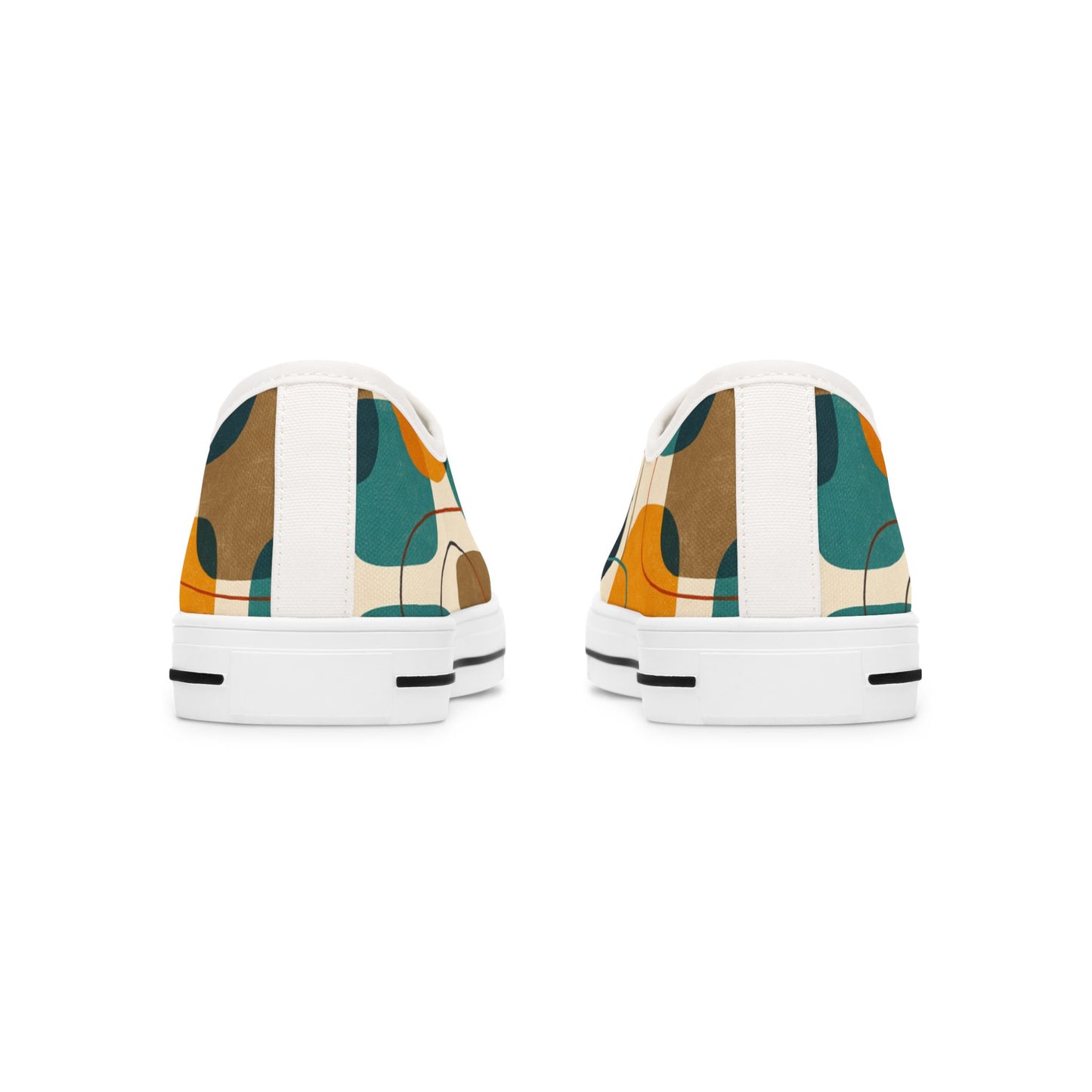 Low Top Sneakers — Retro Abstract Teal & Mustard Geometric Pattern