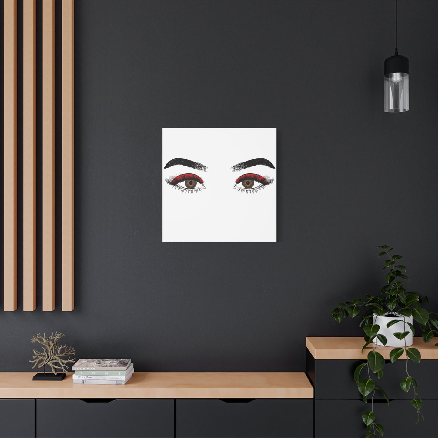 Red Lashes Wall Art Canvas — Glam Eyes Makeup Decor
