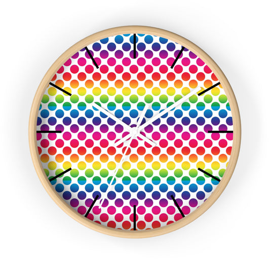 Colorful Rainbow Polka Dot Wall Clock, Modern Home Decor, Vibrant Timepiece, Fun Wall Art for Kids, Gift for Birthdays