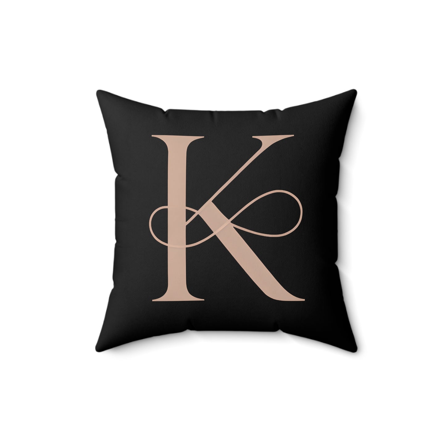 Monogram K Decorative Pillow — Elegant Rose Gold Letter on Black Accent Cushion