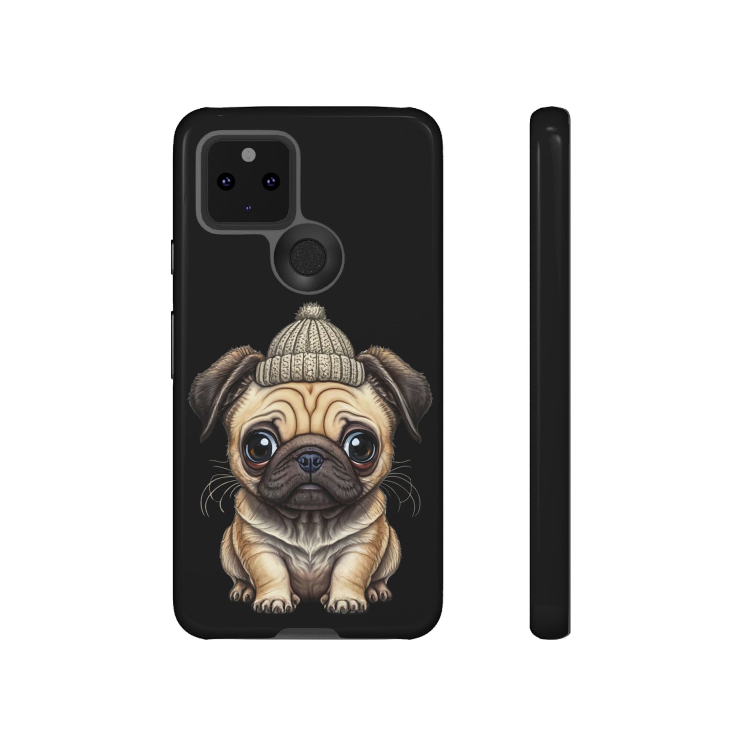 Pug Phone Case – Cute Pug Puppy Illustration on Black Tough Case