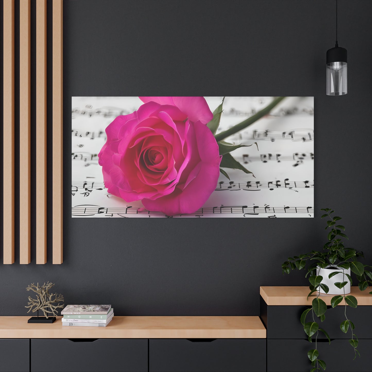 Stretched Canvas Art Print, Classic Rose on Sheet Music, Floral Wall Decor, Home Decoration, Gift for Music Lovers